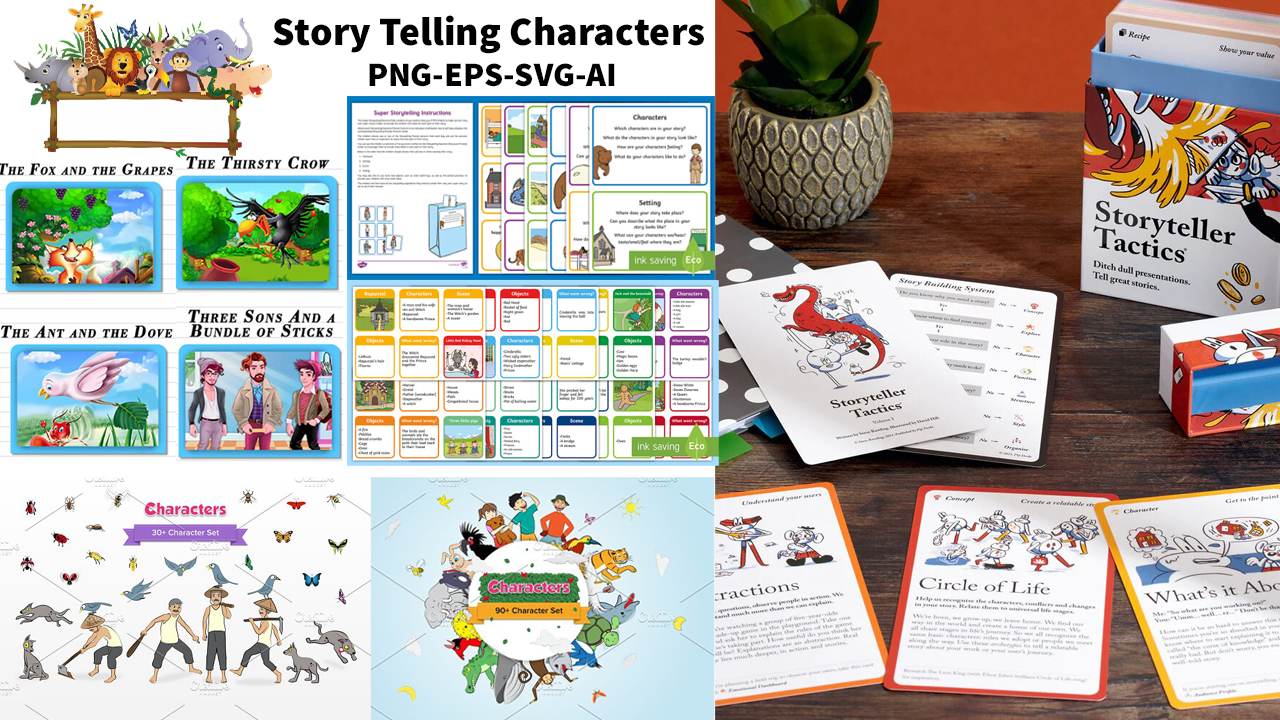 Story Telling Characters Bundle With PNG AI SVG EPS Files|