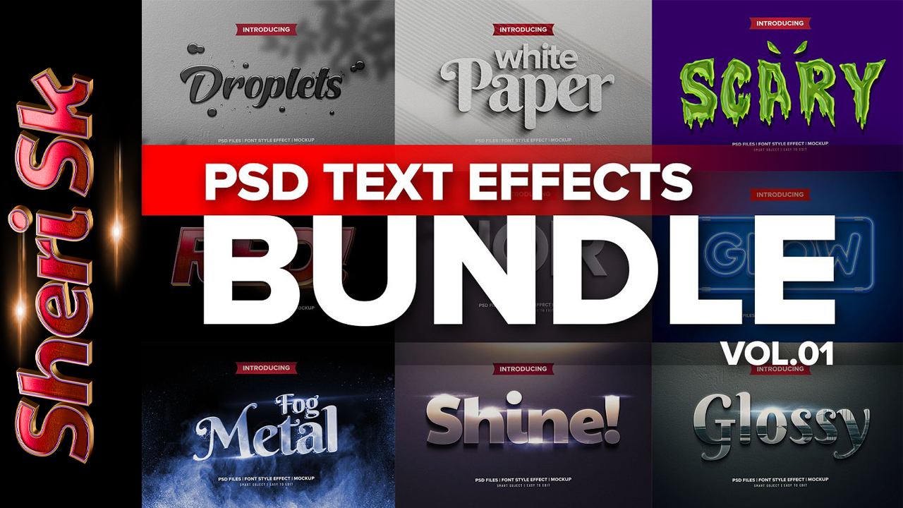 3D Text Effects Templates Download  |Sheri Sk |Text Effect PSD|